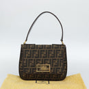 FENDI Zucca Canvas Shoulder Bag Black Brown Auth 189091SV-24