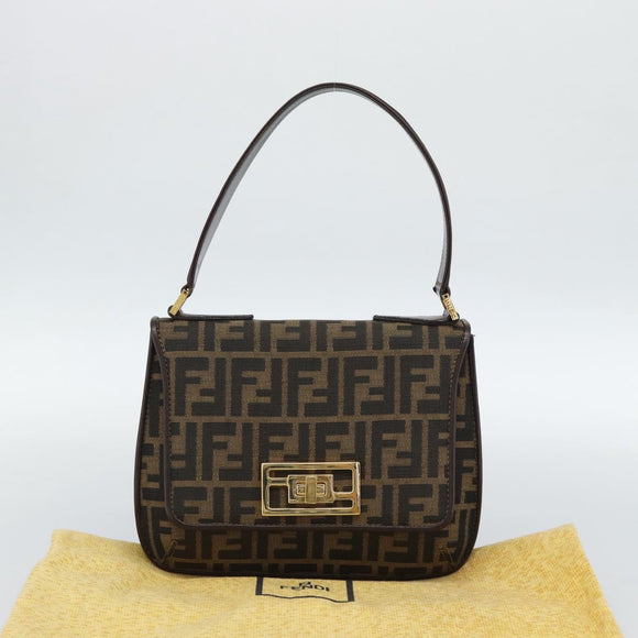 FENDI Zucca Canvas Shoulder Bag Black Brown Auth 189091SV