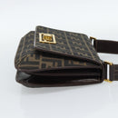FENDI Zucca Canvas Shoulder Bag Black Brown Auth 189091SV-5