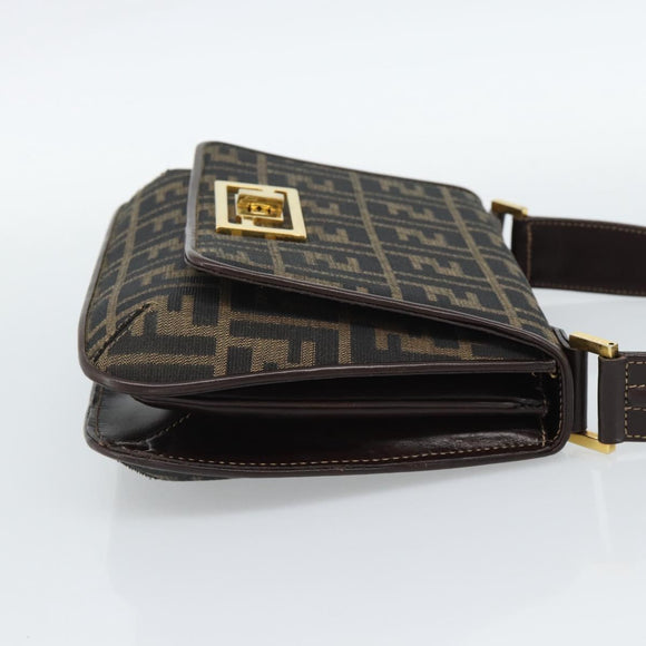 FENDI Zucca Canvas Shoulder Bag Black Brown Auth 189091SV