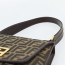 FENDI Zucca Canvas Shoulder Bag Black Brown Auth 189091SV-8