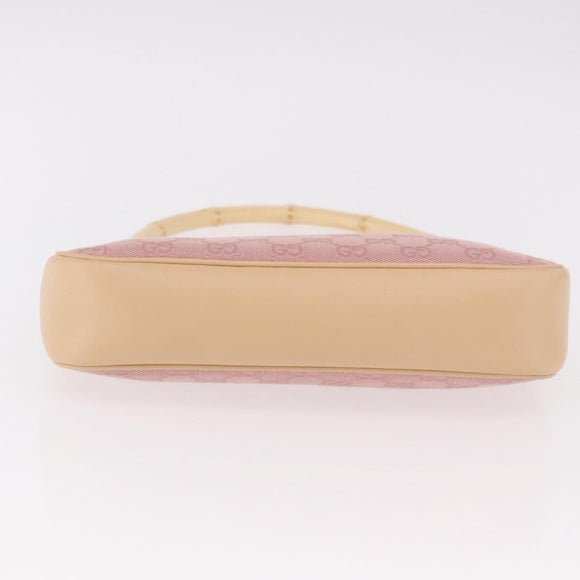 GUCCI Bamboo GG Canvas Shoulder Bag Pink Gold 001 3870 Auth 189093V