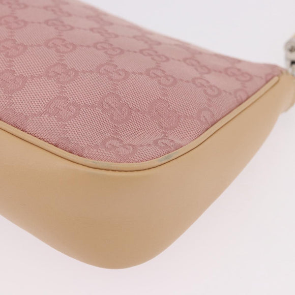 GUCCI Bamboo GG Canvas Schoudertas Roze Goud 001 3870 Auth 189093V