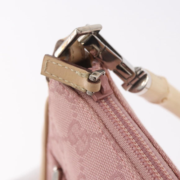 GUCCI Bamboo GG Canvas Schoudertas Roze Goud 001 3870 Auth 189093V
