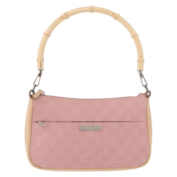 GUCCI Bamboo GG Canvas Shoulder Bag Pink Gold 001 3870 Auth 189093V
