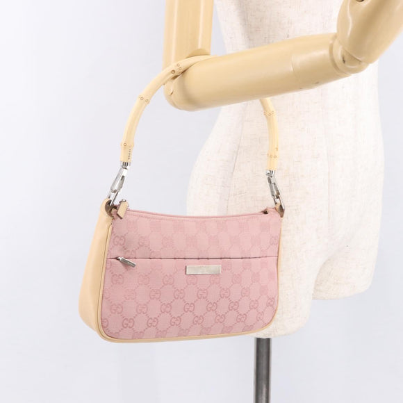 GUCCI Bamboo GG Canvas Schoudertas Roze Goud 001 3870 Auth 189093V