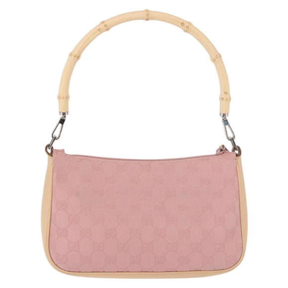 GUCCI Bamboo GG Canvas Shoulder Bag Pink Gold 001 3870 Auth 189093V