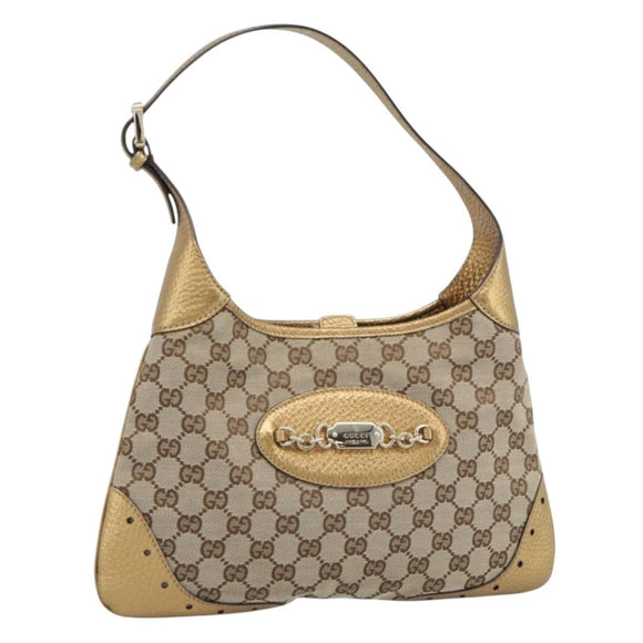 GUCCI GG Canvas Hand Bag Beige Gold 145778 Auth 189094V