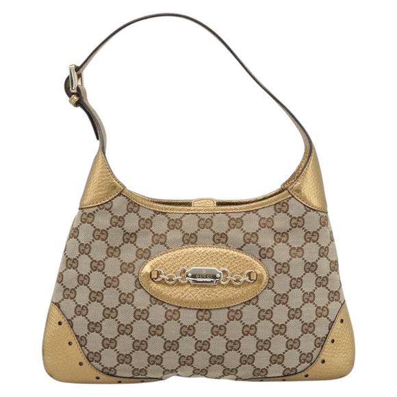 GUCCI GG Canvas Hand Bag Beige Gold 145778 Auth 189094V