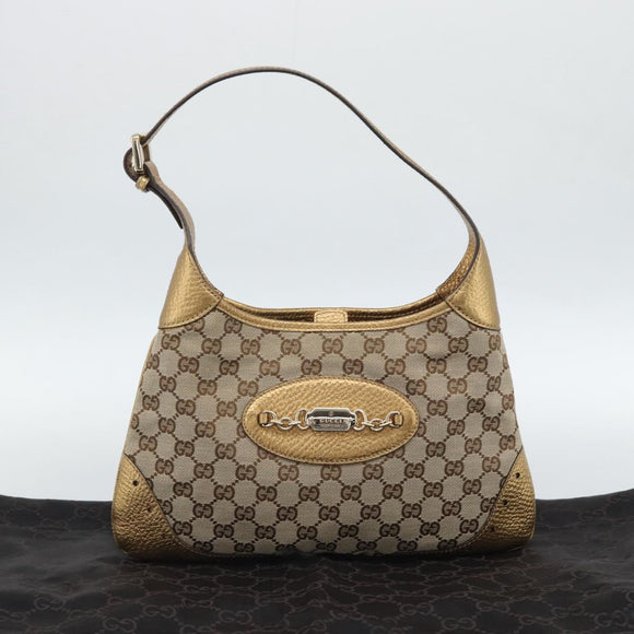GUCCI GG Canvas Handtas Beige Goud 145778 Auth 189094V