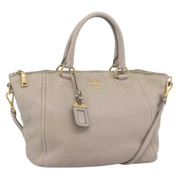 PRADA Hand Bag Vittero Dino Leather Beige Gold Auth 189096A