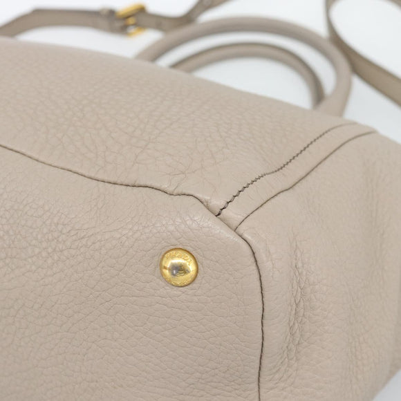 PRADA Hand Bag Vittero Dino Leather Beige Gold Auth 189096A