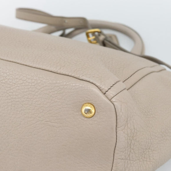 PRADA Hand Bag Vittero Dino Leather Beige Gold Auth 189096A
