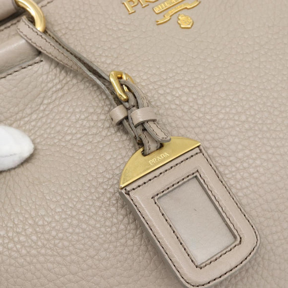 PRADA Hand Bag Vittero Dino Leather Beige Gold Auth 189096A
