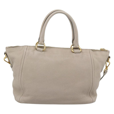 PRADA Hand Bag Vittero Dino Leather Beige Gold Auth 189096A - 0