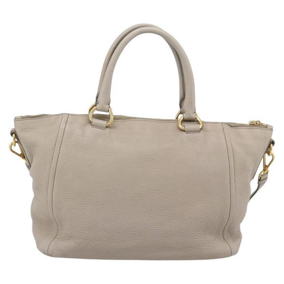 PRADA Hand Bag Vittero Dino Leather Beige Gold Auth 189096A