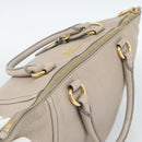 PRADA Hand Bag Vittero Dino Leather Beige Gold Auth 189096A-6