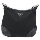 PRADA Shoulder Bag Nylon Black Silver Auth 189098A-13