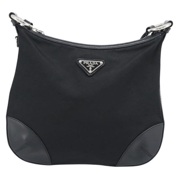 PRADA Shoulder Bag Nylon Black Silver Auth 189098A