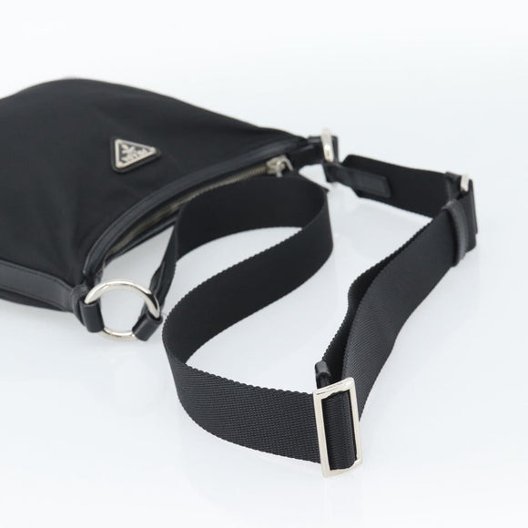 PRADA Shoulder Bag Nylon Black Silver Auth 189098A