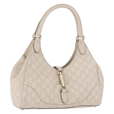 GUCCI New Jackie GG Canvas Shoulder Bag Leather Ivory Gold 145819 Auth 189101A