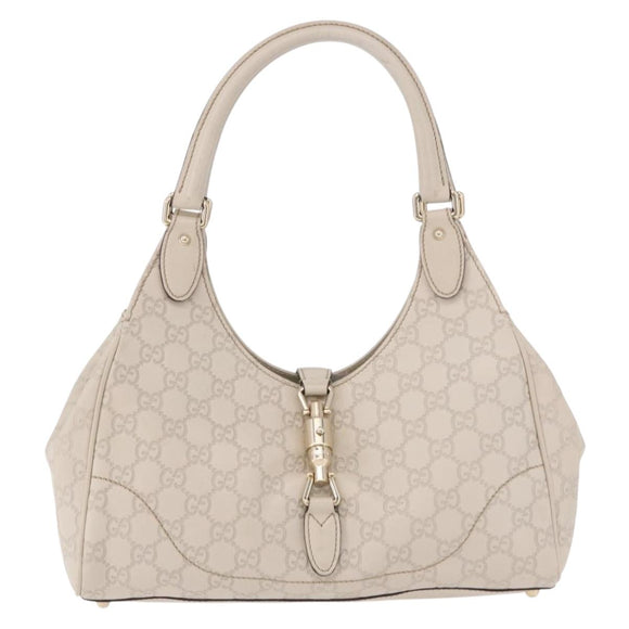 GUCCI New Jackie GG Canvas Shoulder Bag Leather Ivory Gold 145819 Auth 189101A