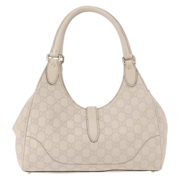 GUCCI New Jackie GG Canvas Shoulder Bag Leather Ivory Gold 145819 Auth 189101A
