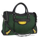BALENCIAGA The City Hand Bag Canvas 2way Green Silver 115748 Auth 189103M-1