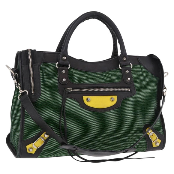 BALENCIAGA The City Hand Bag Canvas 2way Green Silver 115748 Auth 189103M