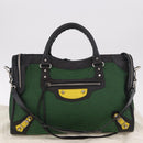BALENCIAGA The City Hand Bag Canvas 2way Green Silver 115748 Auth 189103M-12