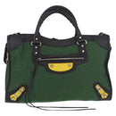 BALENCIAGA The City Hand Bag Canvas 2way Green Silver 115748 Auth 189103M-13