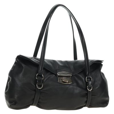 PRADA Hand Bag Leather Black Silver Auth 189104V