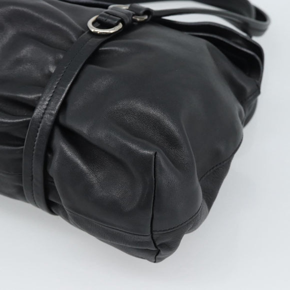 PRADA Hand Bag Leather Black Silver Auth 189104V