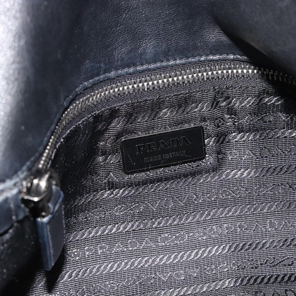 PRADA Hand Bag Leather Black Silver Auth 189104V
