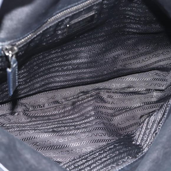 PRADA Hand Bag Leather Black Silver Auth 189104V