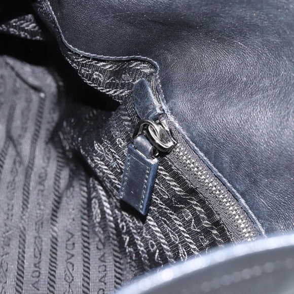 PRADA Hand Bag Leather Black Silver Auth 189104V