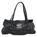 PRADA Hand Bag Leather Black Silver Auth 189104V-13