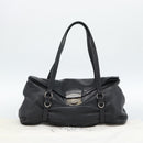 PRADA Hand Bag Leather Black Silver Auth 189104V-12