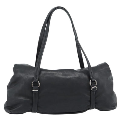 PRADA Hand Bag Leather Black Silver Auth 189104V - 0
