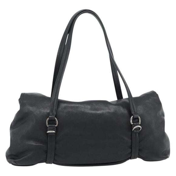 PRADA Hand Bag Leather Black Silver Auth 189104V