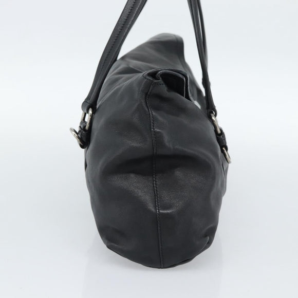 PRADA Hand Bag Leather Black Silver Auth 189104V