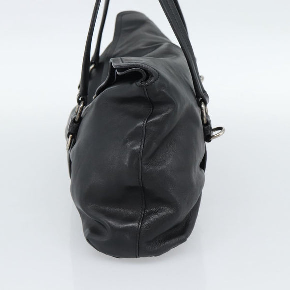 PRADA Hand Bag Leather Black Silver Auth 189104V