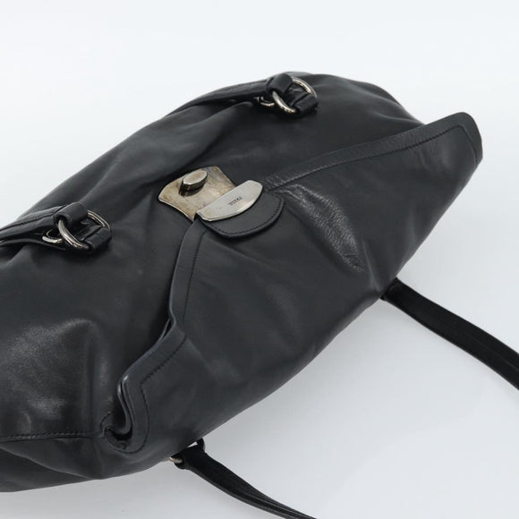 PRADA Hand Bag Leather Black Silver Auth 189104V