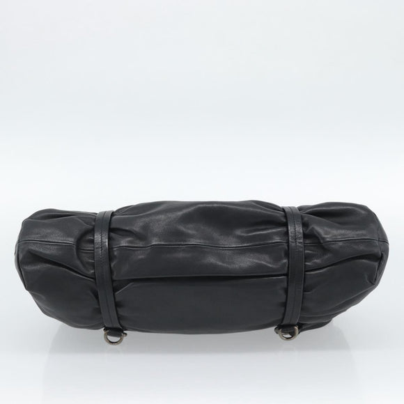 PRADA Hand Bag Leather Black Silver Auth 189104V