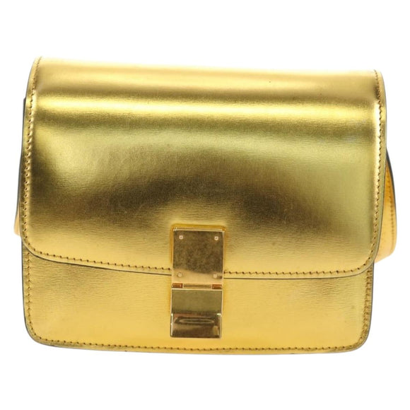 CELINE Shoulder Bag Leather Gold Auth 189106M