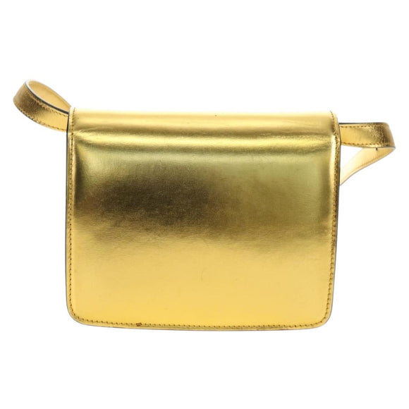 CELINE Shoulder Bag Leather Gold Auth 189106M