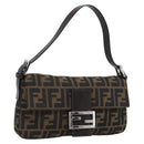 FENDI Zucca Canvas Mamma Baguette Shoulder Bag Black Brown Auth 189109V-1
