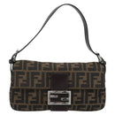 FENDI Zucca Canvas Mamma Baguette Shoulder Bag Black Brown Auth 189109V-13