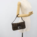 FENDI Zucca Canvas Mamma Baguette Shoulder Bag Black Brown Auth 189109V-23