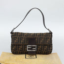 FENDI Zucca Canvas Mamma Baguette Shoulder Bag Black Brown Auth 189109V-12
